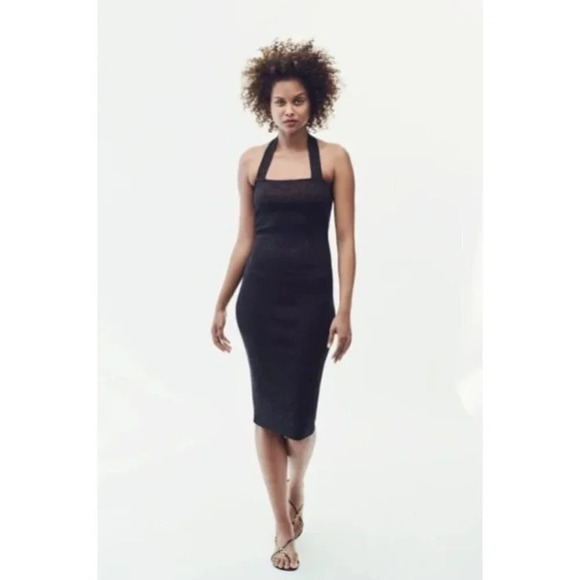 Victor Glemaud Halter lurex-knit Midi Dress In Black XSmall New Cocktail - Picture 9 of 13